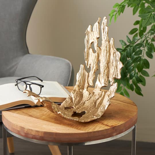15.75" Gold Metal Angled Leaf Decorative Bowl with Cutouts